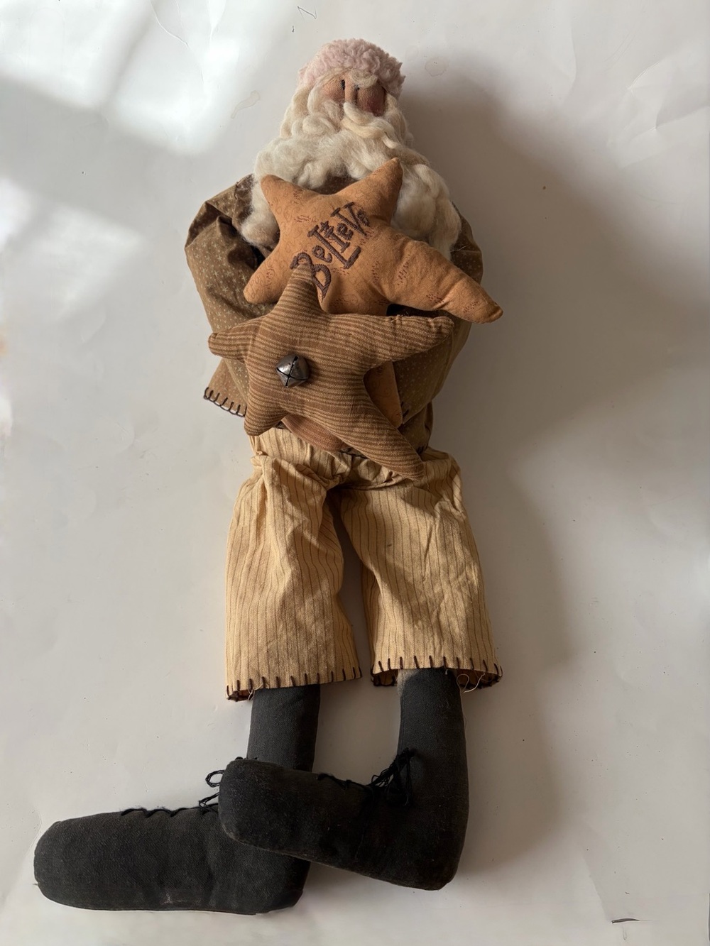 Honey & Me Santa With Two Stars Believe Folk Cloth Doll 23”